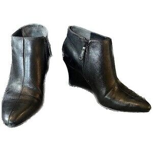 Cole Haan Black Leather Jordyn Wedge Booties Size 8